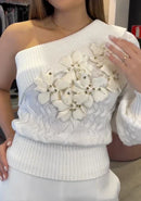Blusa White Flower Tricot