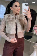 Casaco Shopie – Tricot com Pele Sintética Elegante - Bege